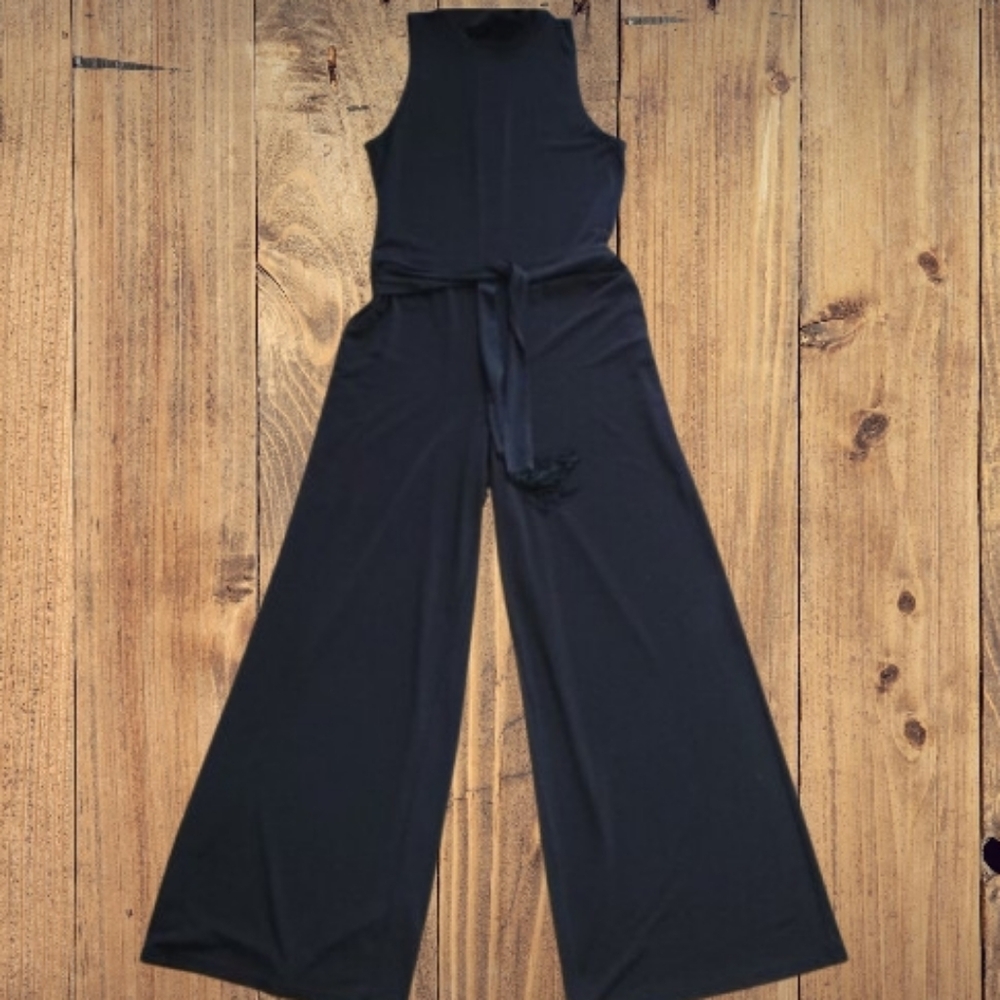 Lauren Ralph Lauren Black Wide Leg Sleeveless Mock Neck Jumpsuit Large EUC